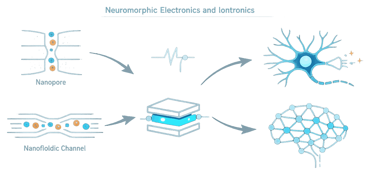Neuromorphic Electronics and Iontronics schematic illustration